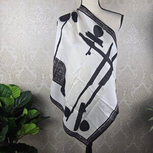 Black and Cream Square Scarf Brush Strokes Classic Style Neutral Classy Gift
